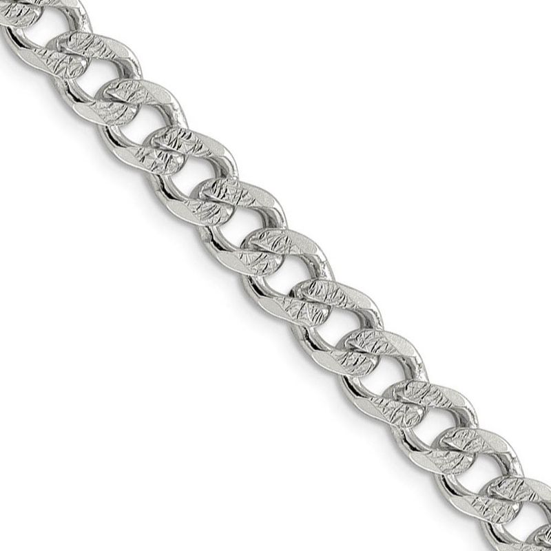 Men's 7.5mm, Sterling Silver Solid Pave Curb Chain Necklace, 18 Inch